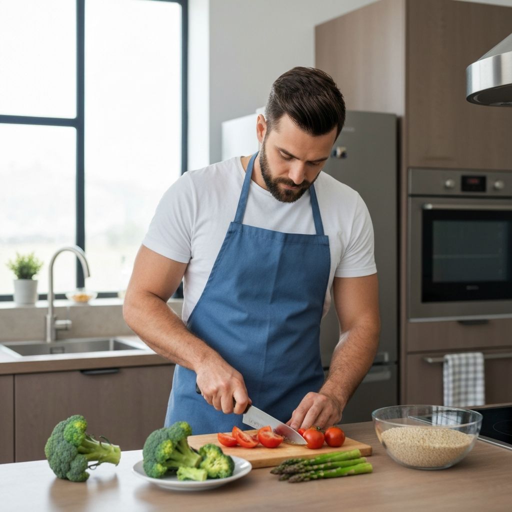 Man preparing healthy meal in modern kitchen